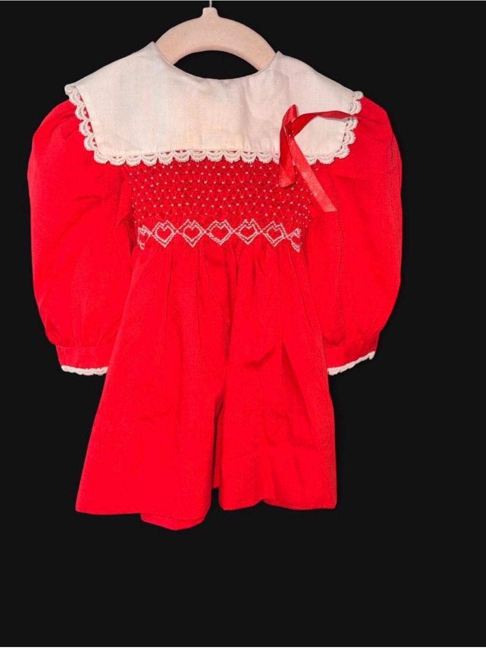 Vintage Polly Flinders Red Smocked Girls' Dress with White Lace Collar